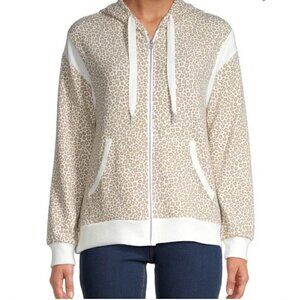 NWT C&C California Size L Leopard Print Zip Hoodie Brown MSRP $78